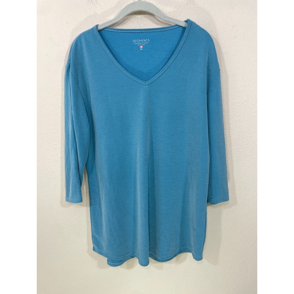 Segments Top Essentials Women XL Top Blue 3/4 Sleeve V-Neck Textured Modal Blend